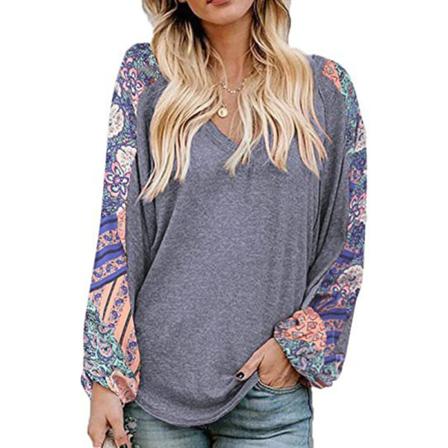 Långärmad T-shirt För Damer Med Print Med Blommönster