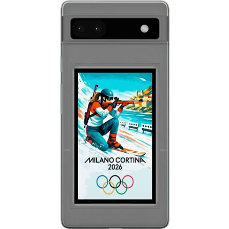 Kompatibelt Mobildeksel til Google Pixel 6a Retroplakat Cortina Milano 2026 med fjell, vintersportsutøvere, italienske trikolor, Milano-katedralen og