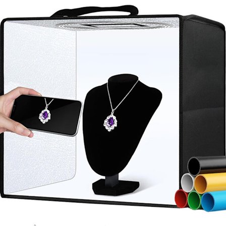 Bærbar Fotostudio Lysboks, 30x30 cm Profesjonelt Dimbar Fotograferingsteltsett med 108 LED-lys og 6 Bakgrunner