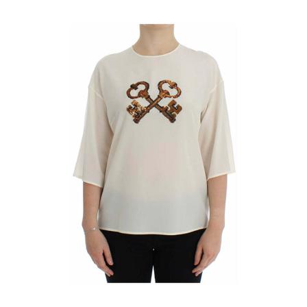 Dolce & Gabbana, Sequined Key Blouse Wit, Dames, Maat:M