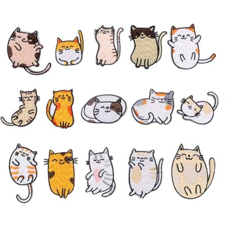 Galaxy 15 st Katt Broderade Stryk-på-lapparna för Jacka Jeans Dekaler DIY Lapparna