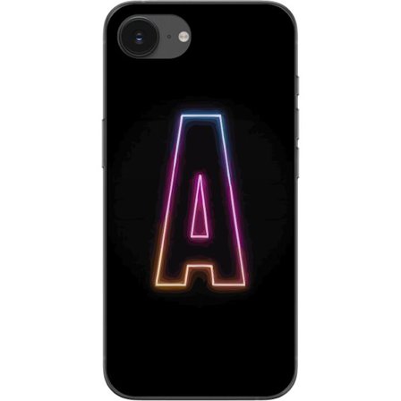 Kompatibel Mobilcover til Apple Apple iPhone 16e Minimalistisk neonbogstav A i regnbuefarvet lys mod sort baggrund i moderne typografisk stil