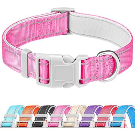 Reflekterende Hundehalsbånd, Blødt Neopren Polstret Åndbart Nylon Hundehalsbånd Justerbart til Store Hunde, Pink, Large Pink L Pink L