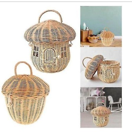 Håndlavet Rattan Svampekurv Håndtaske Baby Legetøjs Opbevaring
