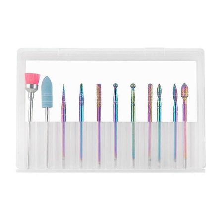 Diamant Neglebånds Elektrisk Neglefil Keramisk Akryl Gel Neglebit Akryl Neglekunst Værktøjssæt - Poleringshoved Sølv 10 Stk