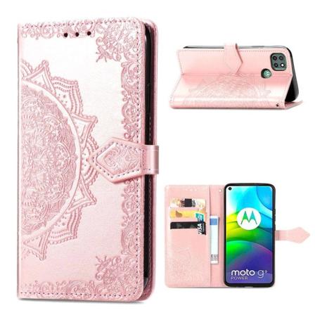 Mandala Motorola Moto G9 Power nahkakotelo - Ruusukulta Pink