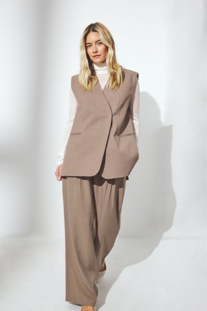 NA-KD Pantalon de tailleur large à taille mi-haute - Pantalon cigarette - Marron - EU 44