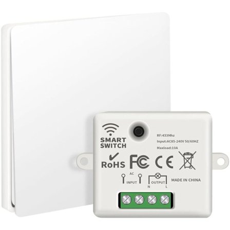 10A 240V Trådløst Switch Kit, Selvforsynet Fjernbetjening til Lys og Apparater, RF433 Kompatibel