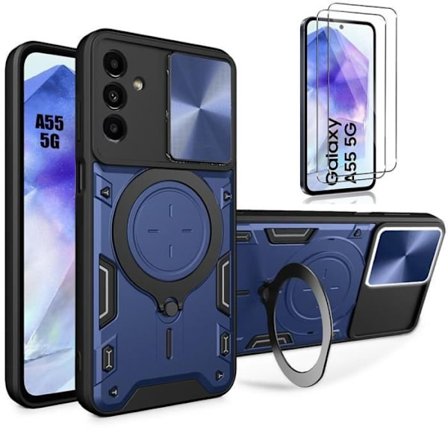 Beskyttelseshylster - BOOLING - til Samsung Galaxy A55 5G - PC-armatur - Rotérbar støtte - 2 hærdede glas