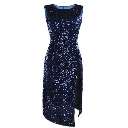 Aftenkjole Dame Sexy Kjole Uregelmessig Paljett Splitt Kjole Damekjole (Farge : Marineblå, Størrelse : M)