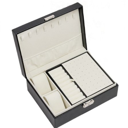 Rektangulær Smykkeæske til Kvinder og Piger Lille Rejse Smykkeæske til Ringe, Øreringe og Halskæder (Sort) -