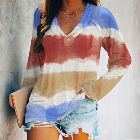 Dam V-ringad T-shirt Gradient Tunika Blus