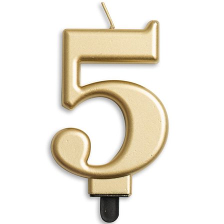 Kakkukynttilä numero kultainen metallinen "0-9" Numero 5