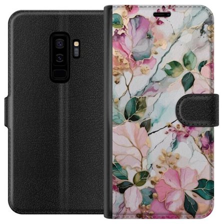Kompatibel Tegnebogsetui til Samsung Galaxy S9+ Abstrakt marmormønster med blomster, blade og gyldne detaljer i bløde pastelfarver