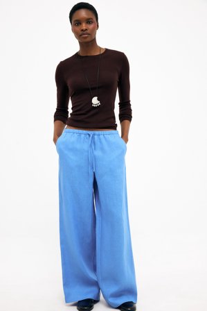 NA-KD Drawstring Linen Pants - Linned bukser - Blå - EU 34