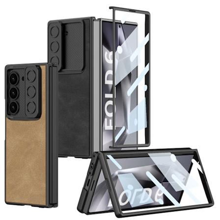 Etui til Samsung Galaxy ZFold6 foldetelefon med skubbevindue, frostet læderetui, stødsikkert Matte Green