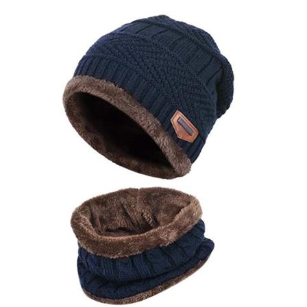 Varmt Set Med Mössa Och Halsduk Blå One Size