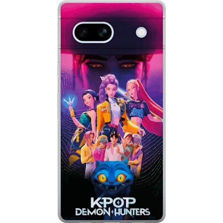 Kompatibel Gennemsigtig cover til Google Pixel 7a Kpop Demon Hunters plakat med farverige helte, neonlys og episk fantasy anime-æstetik.
