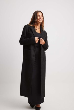 Moa Mattsson x NA-KD Pocket Detail Long Tweed Coat - Vinterjakker - Sort - EU 42