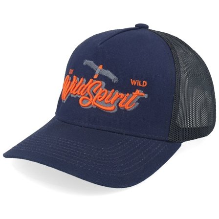 Wild Spirit - Pin Script Canvas Navy/Black A-frame Trucker Trucker Black Cap - @ Hatstore