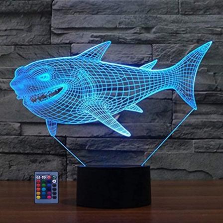 Ltd Creative Shark 3d Nattljus USB driven Touch Switch Fjärrkontroll Led Decor Optical Illusion 3d-lampa 7/16 Färger Ändrar Barn Barn Toy Ch