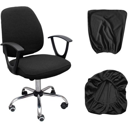 Musta 2-osainen istuinsuojus, jossa 1 tyyny ja 1 selkänoja, polaarifleece, maissitartani, toimistotuoli