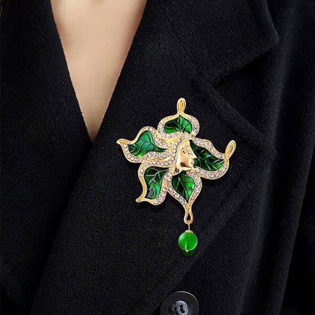 IC Mode Vintage Leaf God Broscher Unisex Beauty Green Rhineston