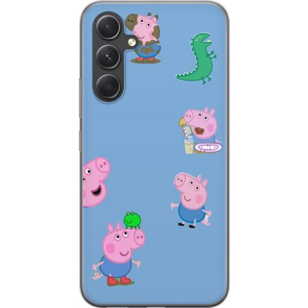 Yhteensopiva Puhelinkuori Samsung Galaxy S24 FE Peppa Pig kasvomalli vaaleansinisellä pohjalla, toistuva leikkisä lasten motiivi Greeta Possulla