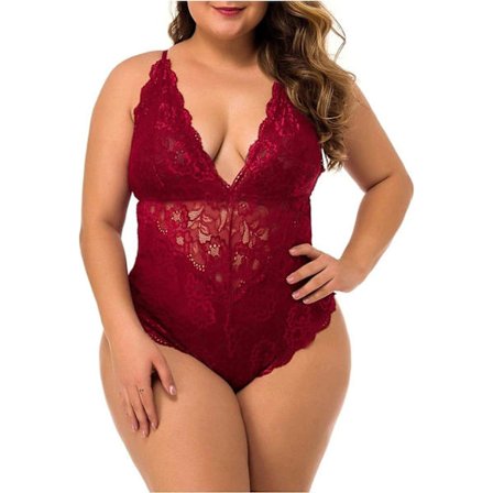 ALAKA Dame Plus Size Blonde Blonde Teddy Undertøj Ét Stykke Babydoll Clubwear S-XXXXL Vin 4X-Large