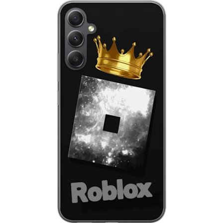 Kompatibel Mobilcover til Samsung Samsung Galaxy A05s Minimalistisk sort og sÃ ̧lvfarvet Roblox-symbol med gylden krone og luksuriÃ ̧s gamer-Ã stetik 