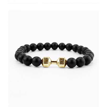 Trendy dumbbell armbånd guld sorte sten perler