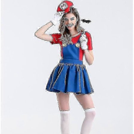 Mario Cosplay Kostym Dam Luigi Kostym Sexig Rörmokare Kostym BSSM