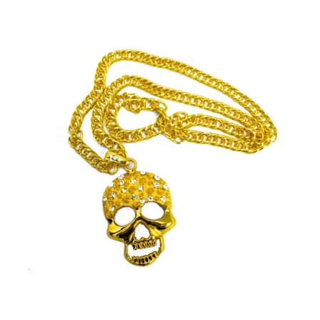 Guldfärgad halsband döskalle med vita kristaller