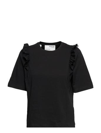 Slfmaggie Ss Ruffle Tee M Black Selected Femme