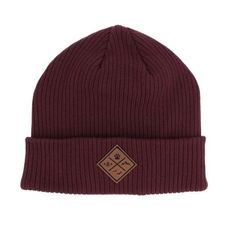 Wild Spirit - Röd cuff Beanie - Engraved Nature Patch Burgundy Cuff @ Hatstore