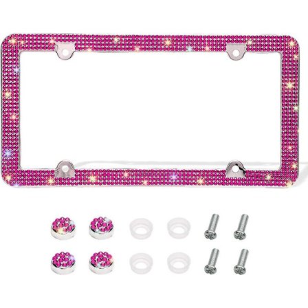 Bling Nummerplate Ramme, Håndlaget 4 Rader Skinnende Rhinestones Rustfritt Stål 4 Hull Nummerplate