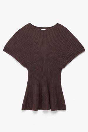 NA-KD Knitted Rib Peplum Top - Strikkede toppe - Brun - M