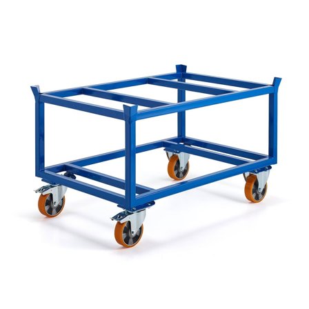 Kuormalavavaunu FRAME, 500 kg, Ø 160 mm polyuretaanipyörät, jarrullinen, 1200x800x755 mm