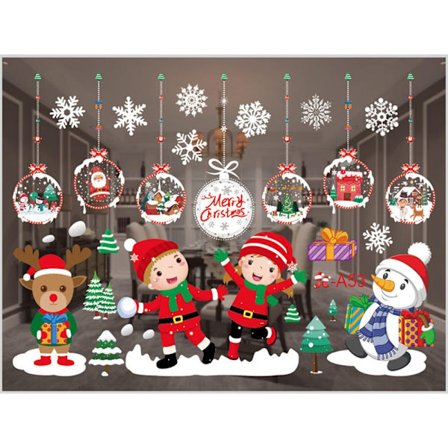 Jul Fönsterdekaler Jultomte Snöflinga Klistermärken Vinter Väggdekorationer för Barnrum Nyår Jul Fönsterdekorationer