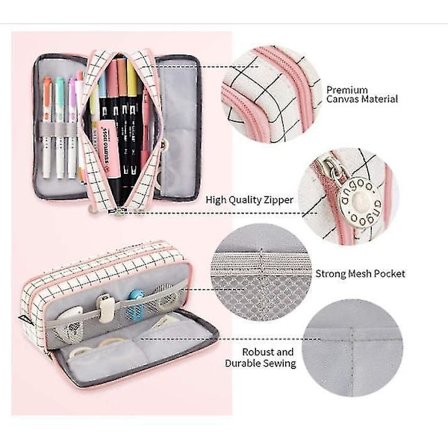 Large Capacity Pencil Case 3 Compartment Pouch Pen Bag