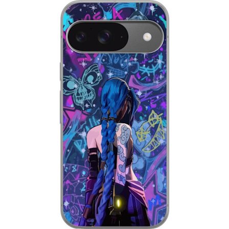 Kompatibelt Mobilskal till Google Google Pixel 9 Färgstark graffitiillustration med blåhårig karaktär i urban neonstil och kreativt kaos