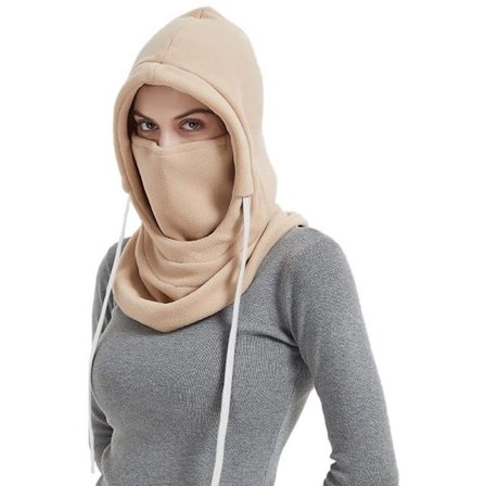 Skimaskesett - med hette og nakkevarmer - pustende og varm - beige