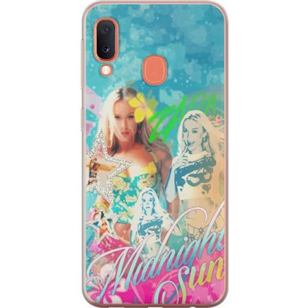 Kompatibelt Mobildeksel til Samsung Galaxy A20e Eventyrverden med Steve, Creeper og dyr i fargerik blokkgrafikk