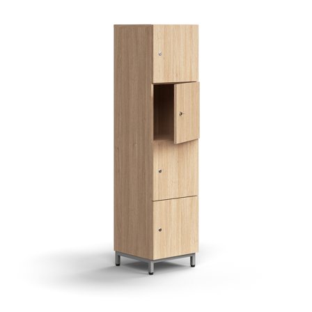 Schließfachschrank QBUS, 1636x400x420 mm, Silber, Eiche