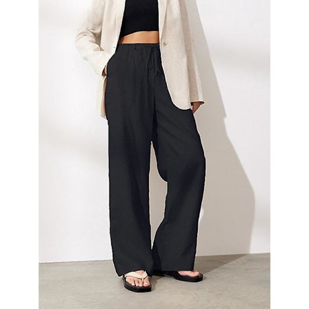 Dame Bomuld Bukser Grå Højtaljet Harem Løse Bløde Elastisk Talje Hvid Sommerbukser Blå Casual 2022 Bukser Til Kvinder H