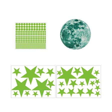 Väggklistermärken, 221 självhäftande ljusa och realistiska stjärnor och fullmåne