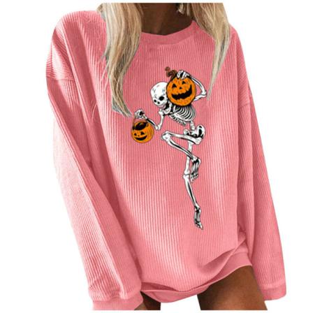 Kvinnor Halloween Skull Pumpkin Sweater Lösa Toppar Plus Size
