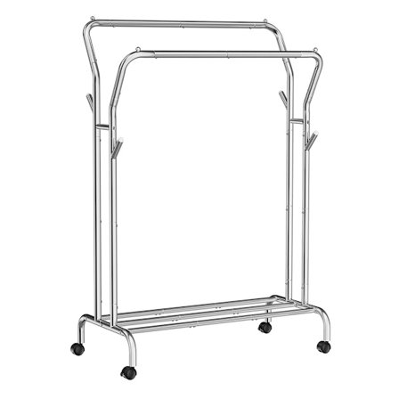Knagerække med hjul og hylder - Sølv