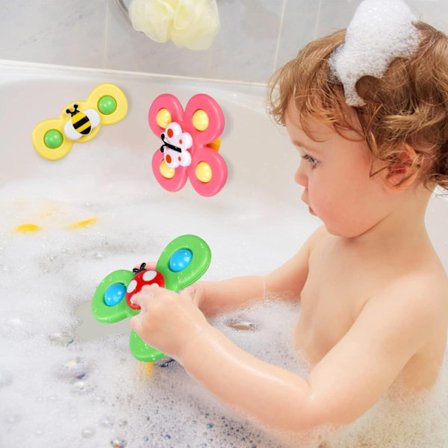 Snurrleksaker med sugpropp, 3 delar Nyckelpiga Fjäril Söta Djur Badleksaker, Snurrande Sugproppsleksaker, Presenter till Småbarn, Barn, Flickor, 