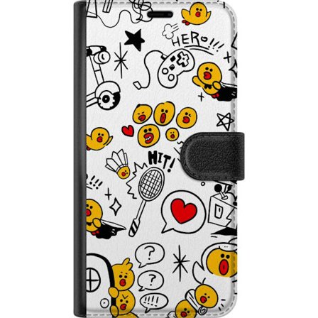 Kompatibelt Lommeboketui til Asus Asus Zenfone 10 Lekne gule ande doodle-mønster med spill, hjerter og uttrykk - fargerik kawaii-inspirert design ful
